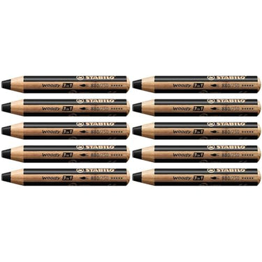 STABILO colored pencil, watercolor & wax crayon woody 3 in 1-10 pack - black on sale